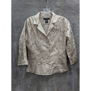 Anne‎ Carson Blazer Womens S Beige Floral Embroidered Silk 3/4 Sleeve Boho